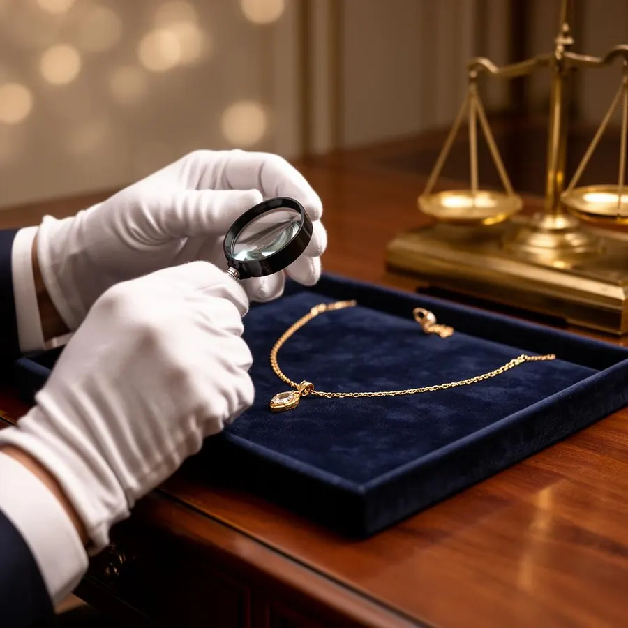 Expert taxeert gouden ketting met loep en weegschaal in Rotterdam
